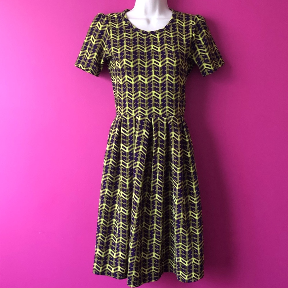 LulaRoe Amelia Purple & Green Dress with Pockets